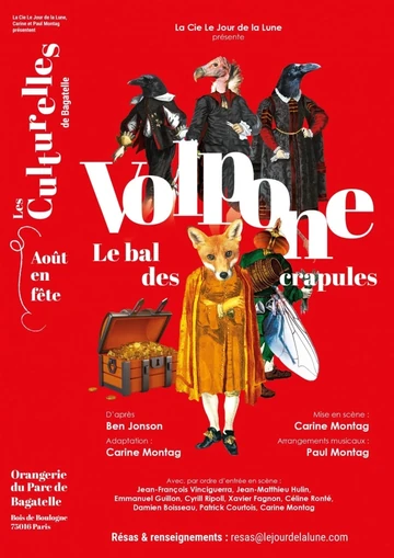 Affiche rouge de Volpone ou Le Bal des Crapules, Compagnie Le Jour de la Lune